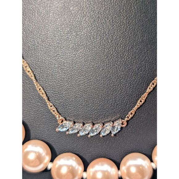 Kenneth J. Lane 12 mm Pink Faux Pearl & Floating CZ Rose Tone Necklaces - Picture 4 of 7